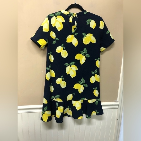 Mud Pie Dress Women's Navy Blue Lemon Preppy Ruffle Hem Size Small (4-6) - Picture 2 of 5